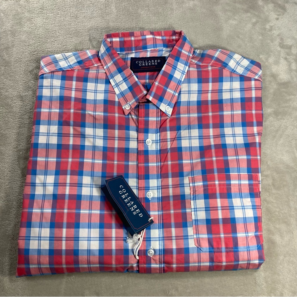 Collared Greens Button Down Shirt Plaid Blue Red Men's Sz 2XL NWT